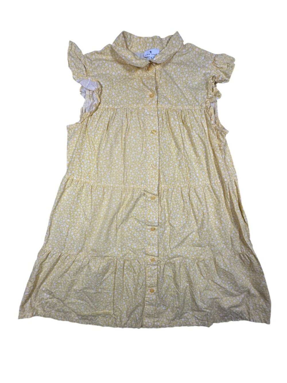 True Craft Womens Yellow Floral Ruffle Sleeve Button-Front Cotton Dress XL - Picture 2 of 7